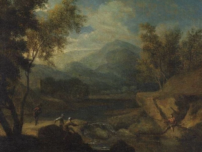 1748-								Johann Sebastian Bach - Paesaggio fluviale montuoso - Alte Pinakothek
